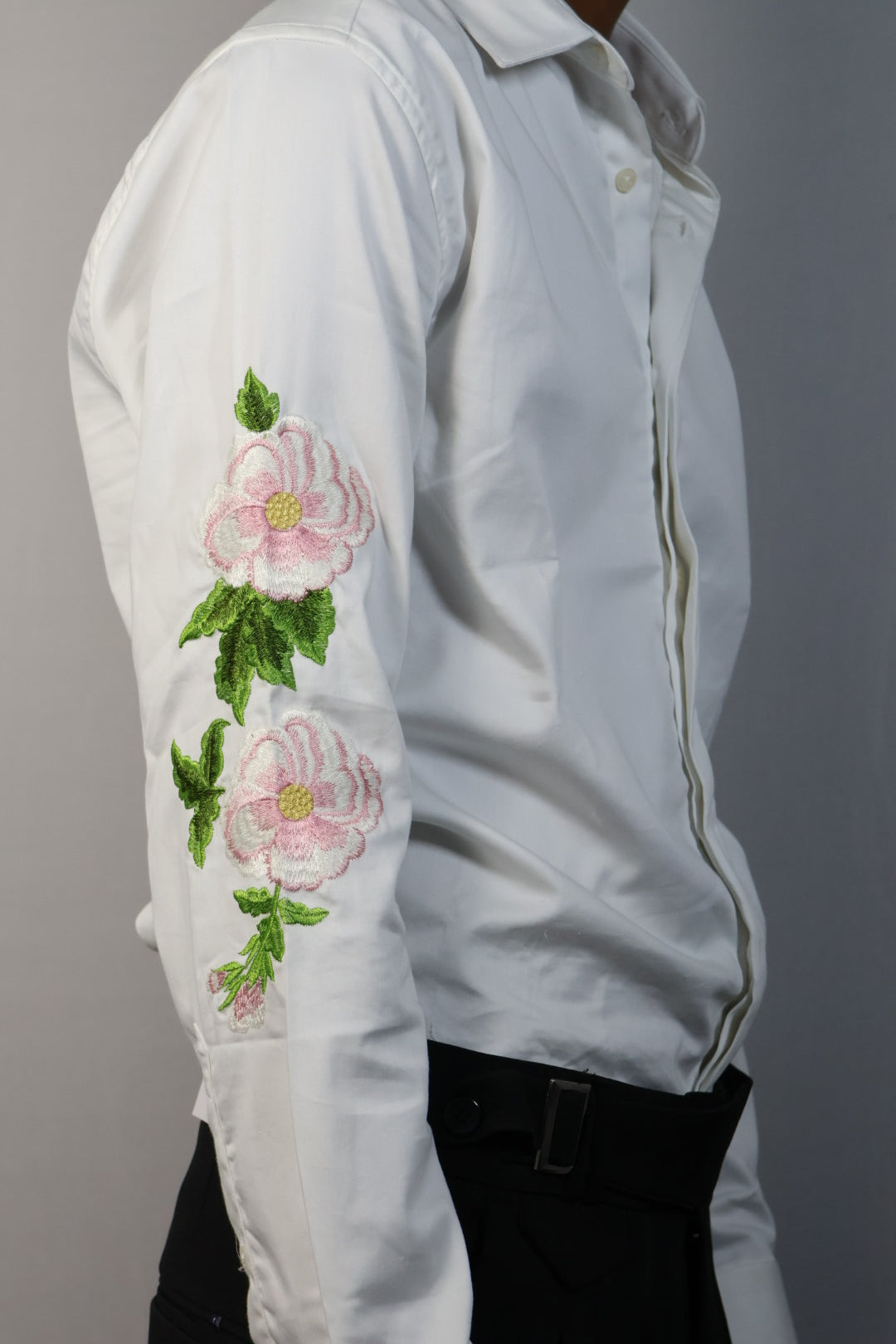 Floral Embroidered White Shirt & Black Trousers Set