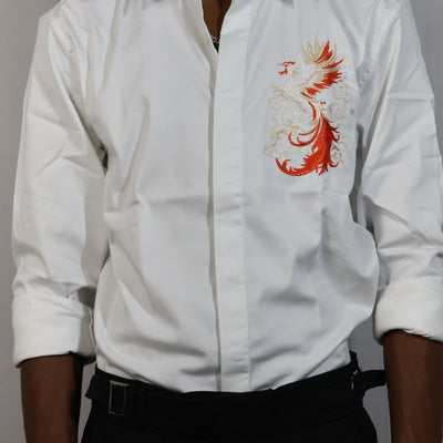 Phoenix Embroidered White Shirt & Black Trousers Set