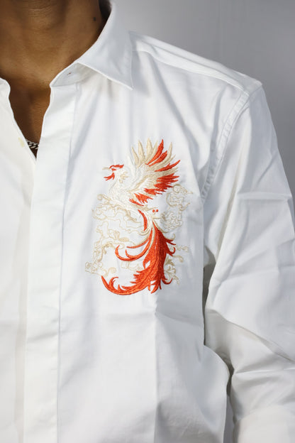 Phoenix Embroidered White Shirt & Black Trousers Set