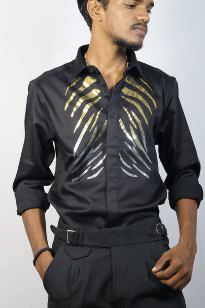 Tiger Stripe Embellished Black Shirt & Trousers Set