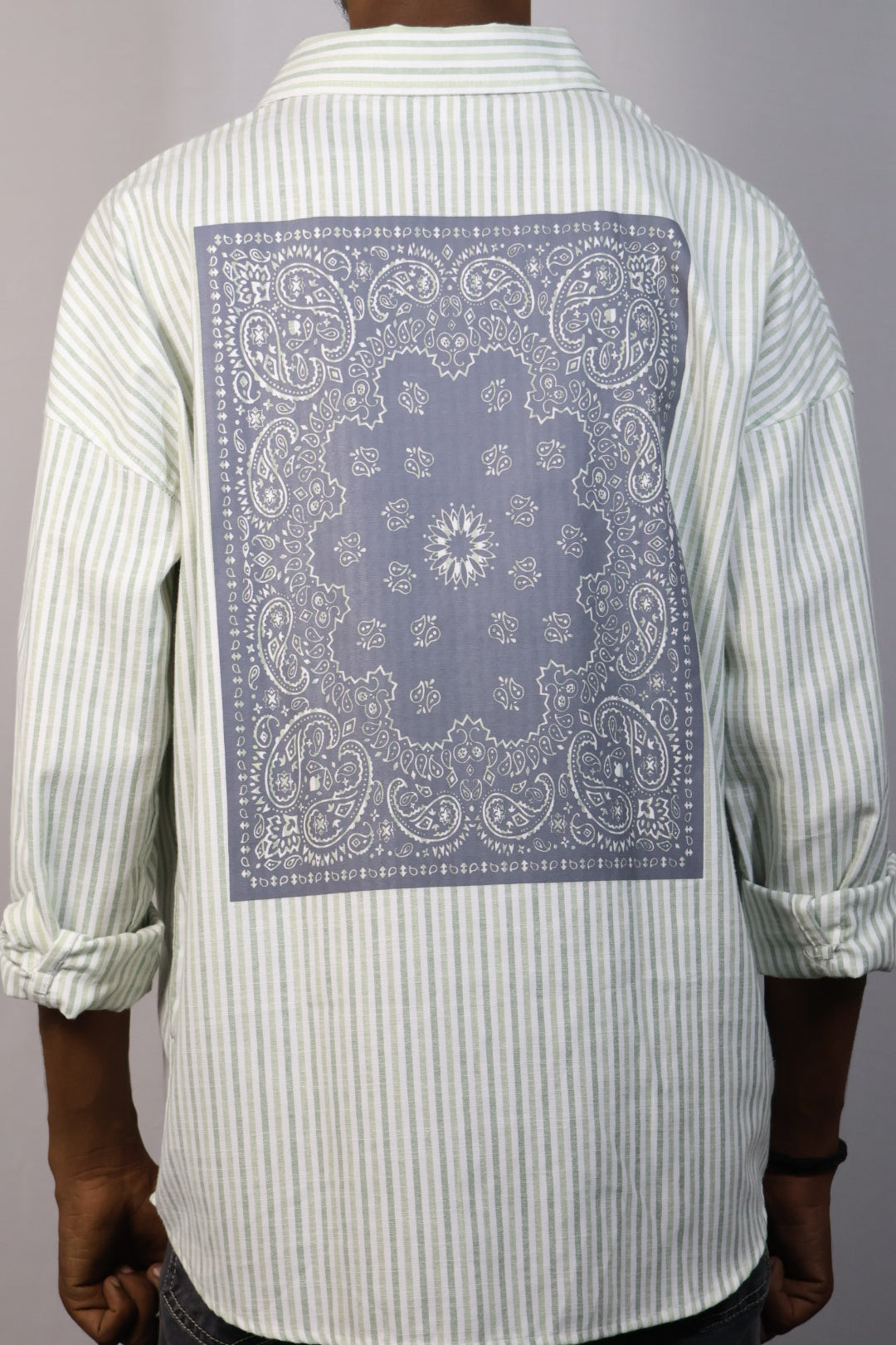 Charcoal Grey Flannel Shirt with Striped Accents