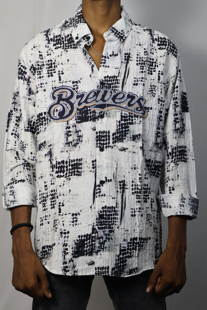 Navy Blue Utility Shirt with Embroidered Patch