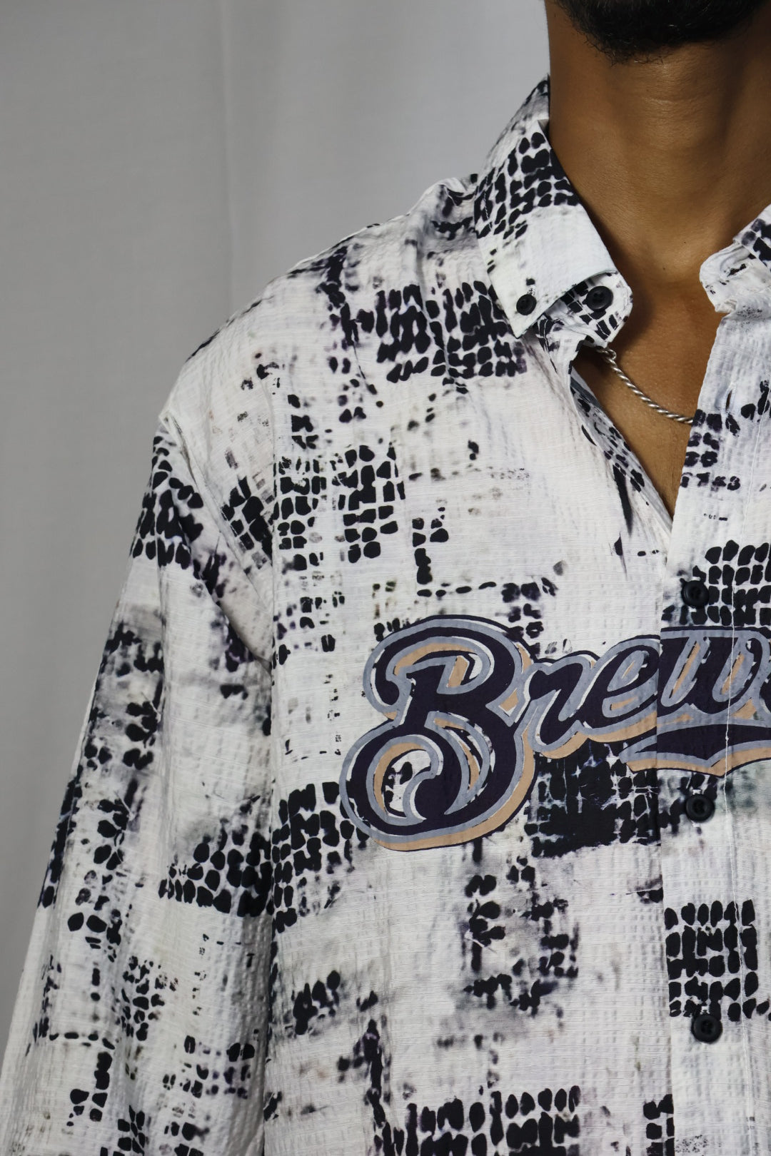 Navy Blue Utility Shirt with Embroidered Patch