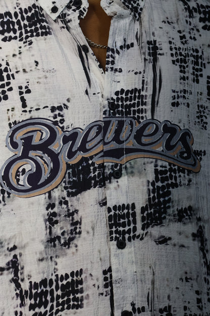 Navy Blue Utility Shirt with Embroidered Patch