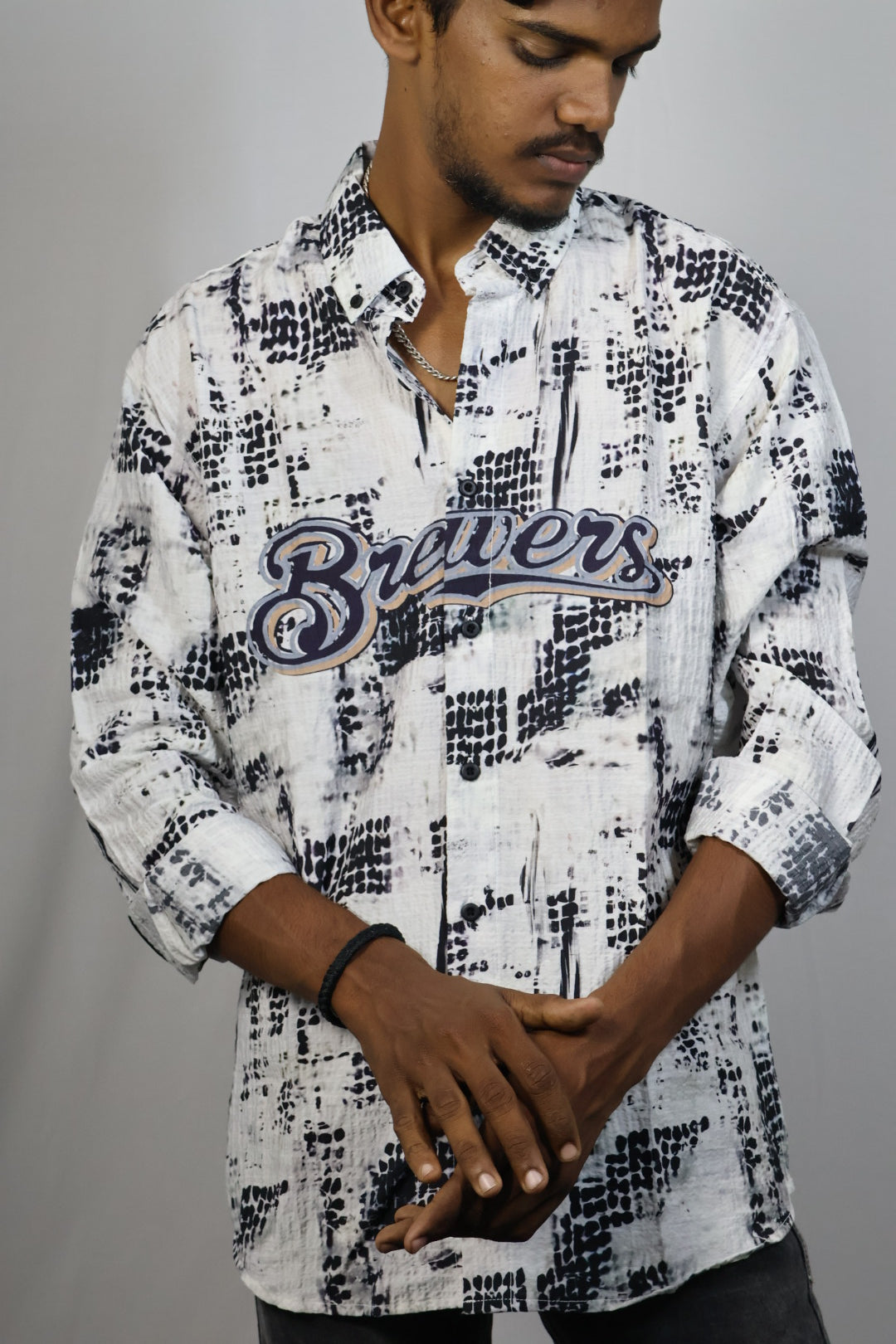 Navy Blue Utility Shirt with Embroidered Patch