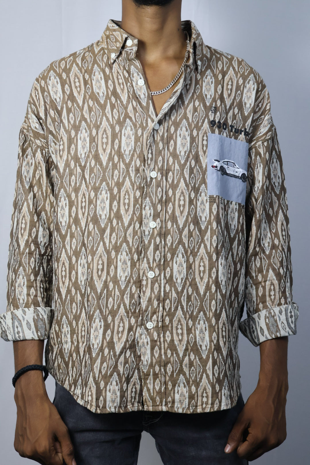 Brown Ikat Printed Cotton Shirt
