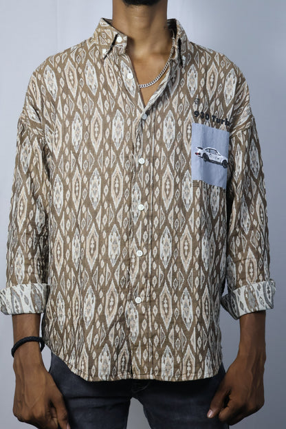Brown Ikat Printed Cotton Shirt