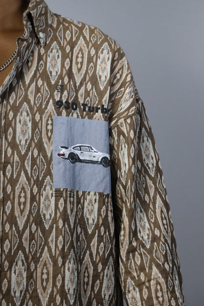 Brown Ikat Printed Cotton Shirt