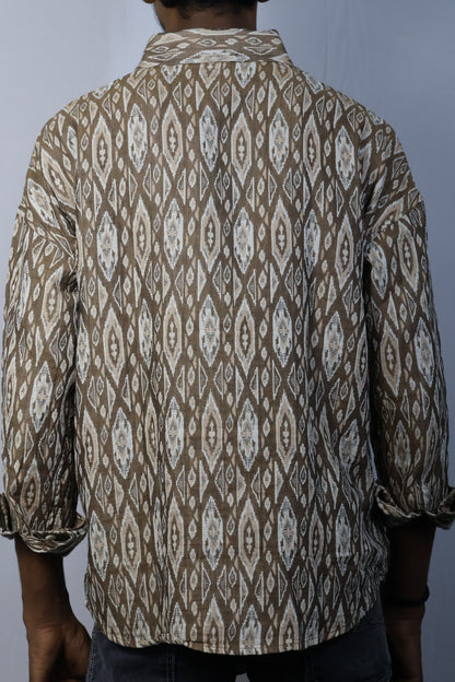 Brown Ikat Printed Cotton Shirt