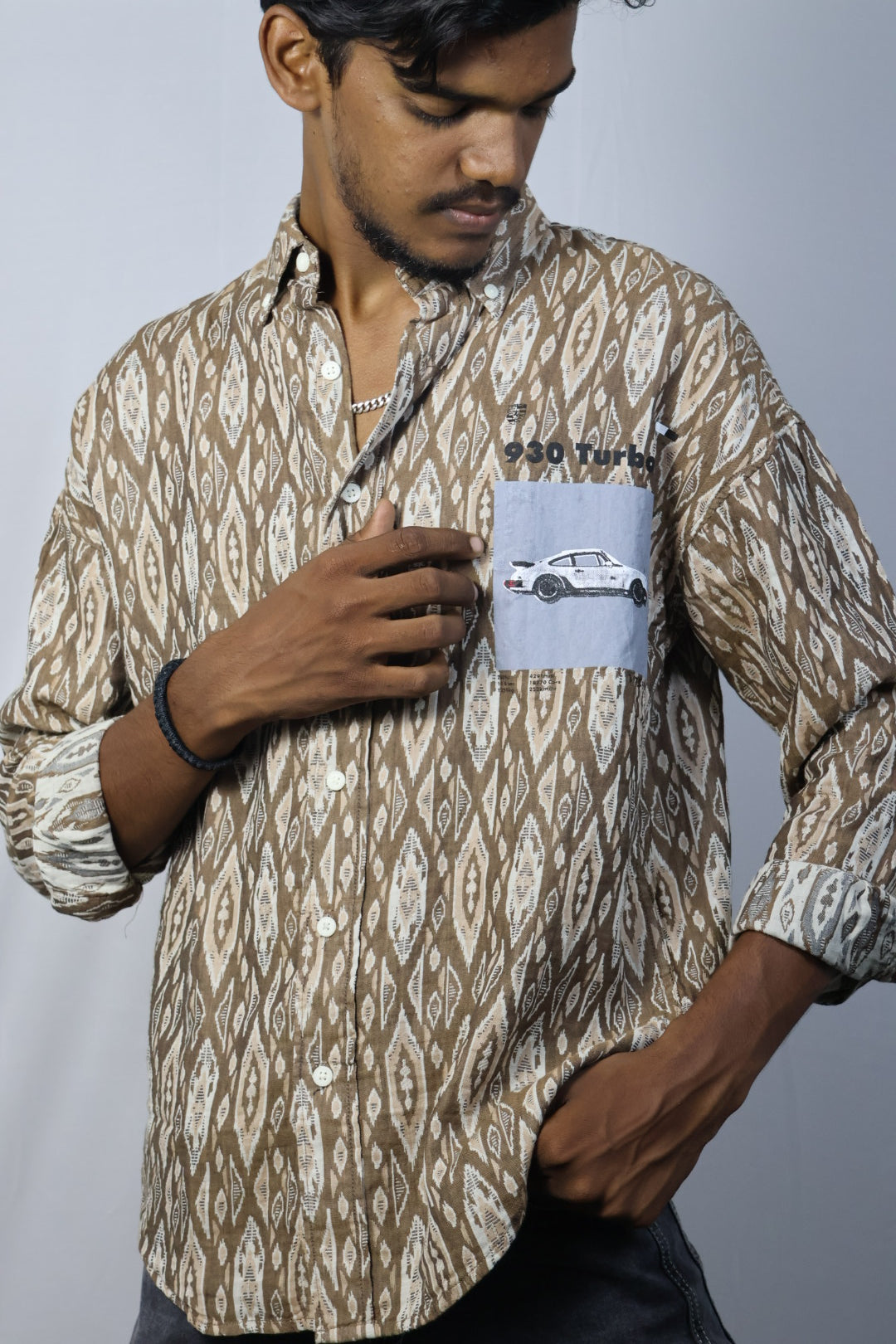 Brown Ikat Printed Cotton Shirt