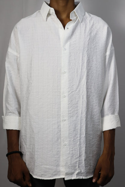 Classic White Textured Shirt with Embroidered Back Design