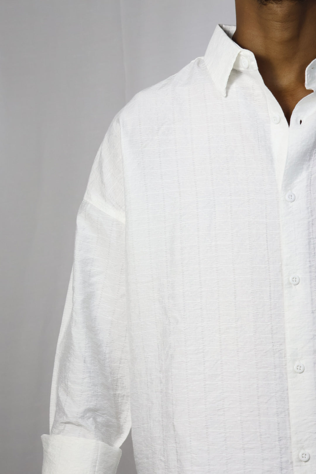 Classic White Textured Shirt with Embroidered Back Design
