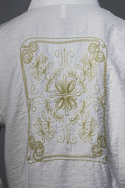 Classic White Textured Shirt with Embroidered Back Design