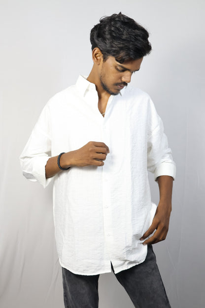Classic White Textured Shirt with Embroidered Back Design
