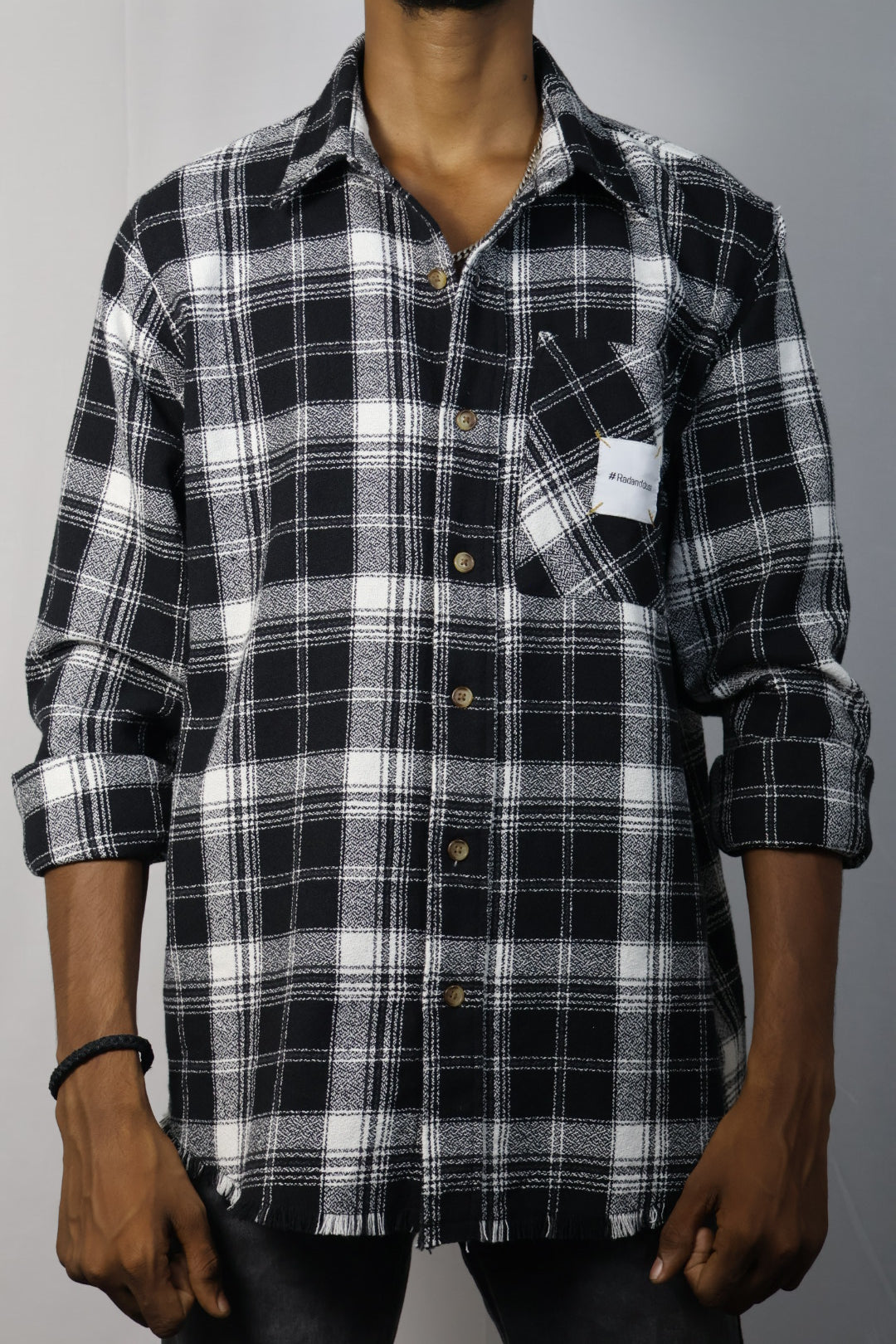 Black & White Plaid Shirt with "Rad & Dust" Back Print
