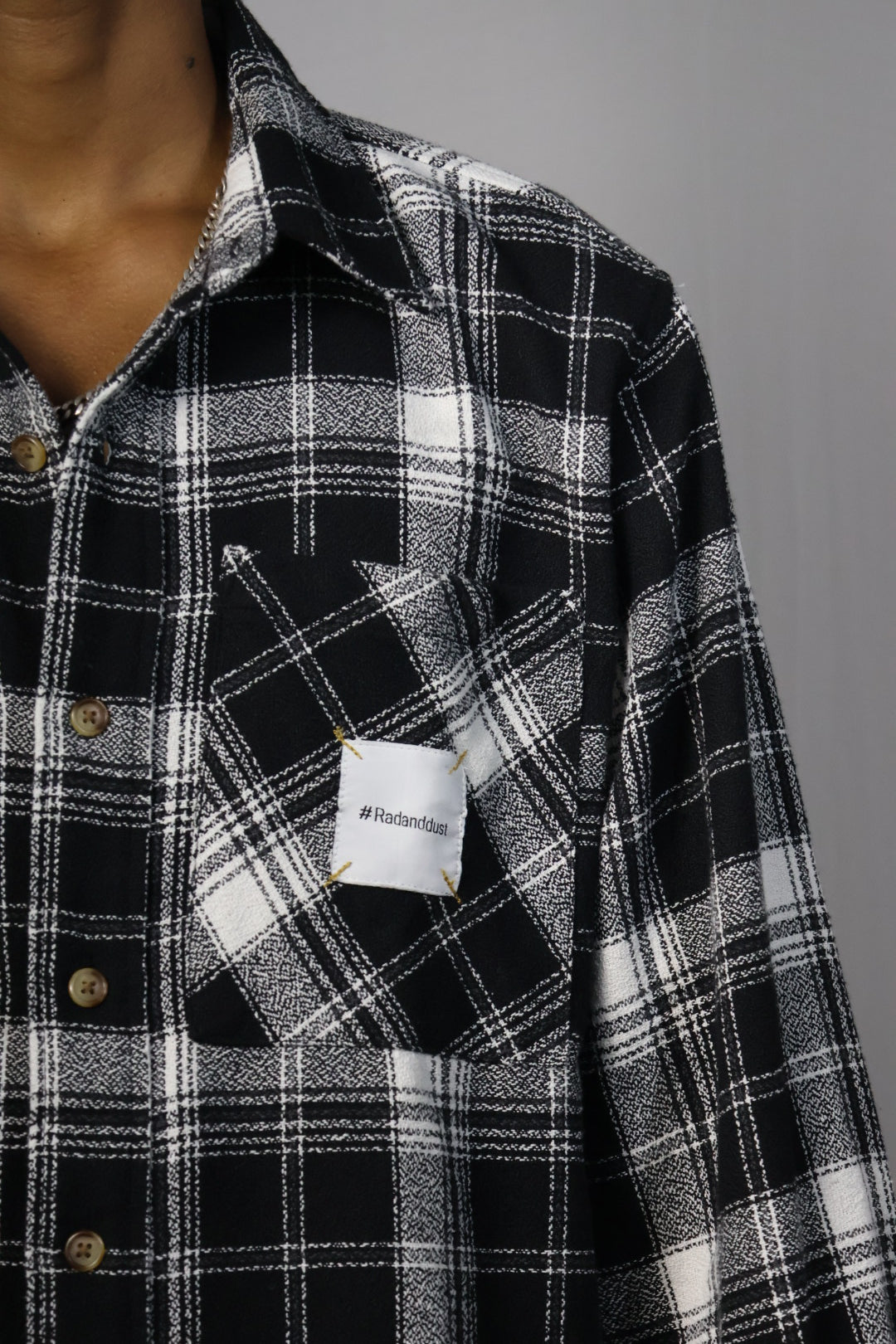 Black & White Plaid Shirt with "Rad & Dust" Back Print