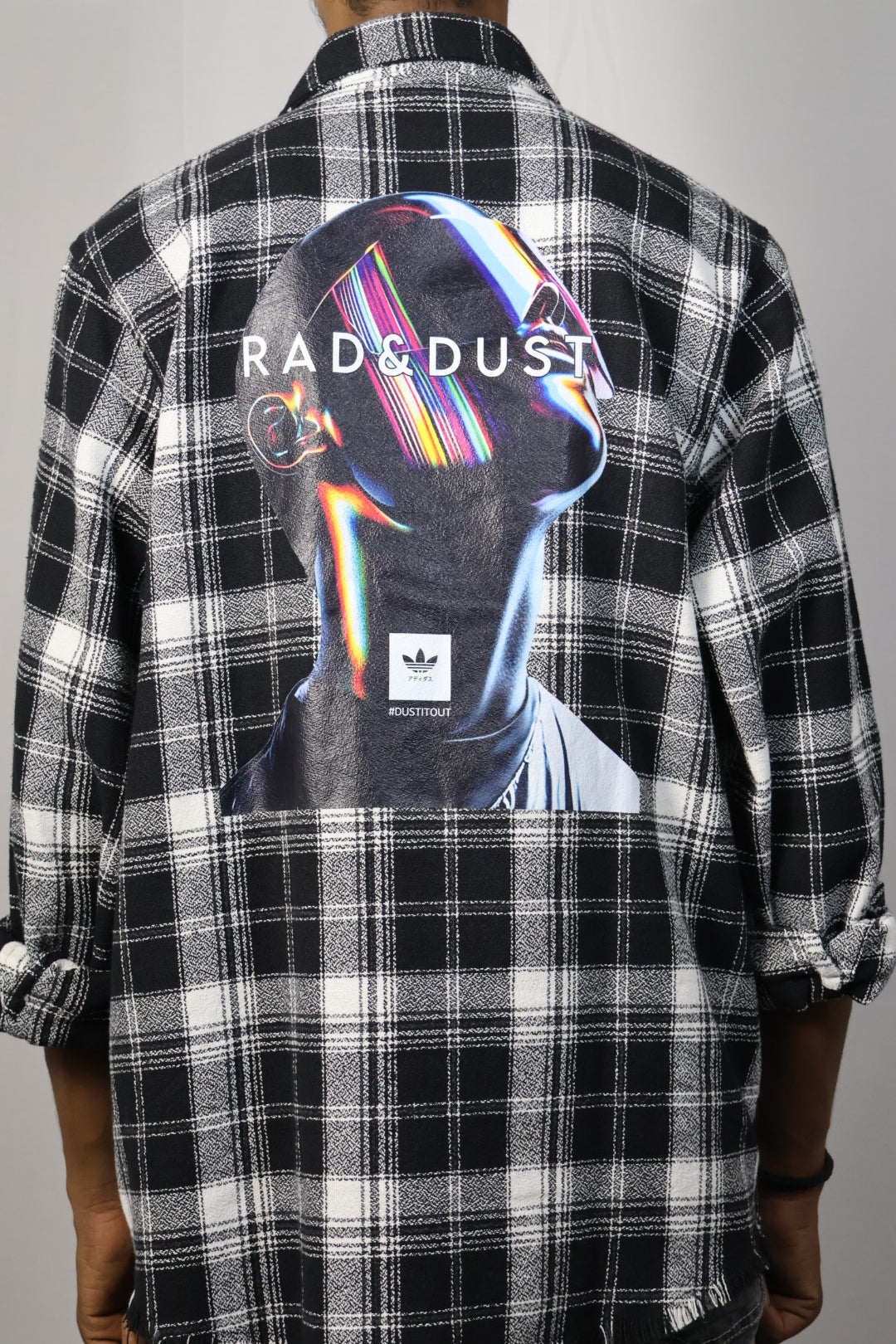 Black & White Plaid Shirt with "Rad & Dust" Back Print