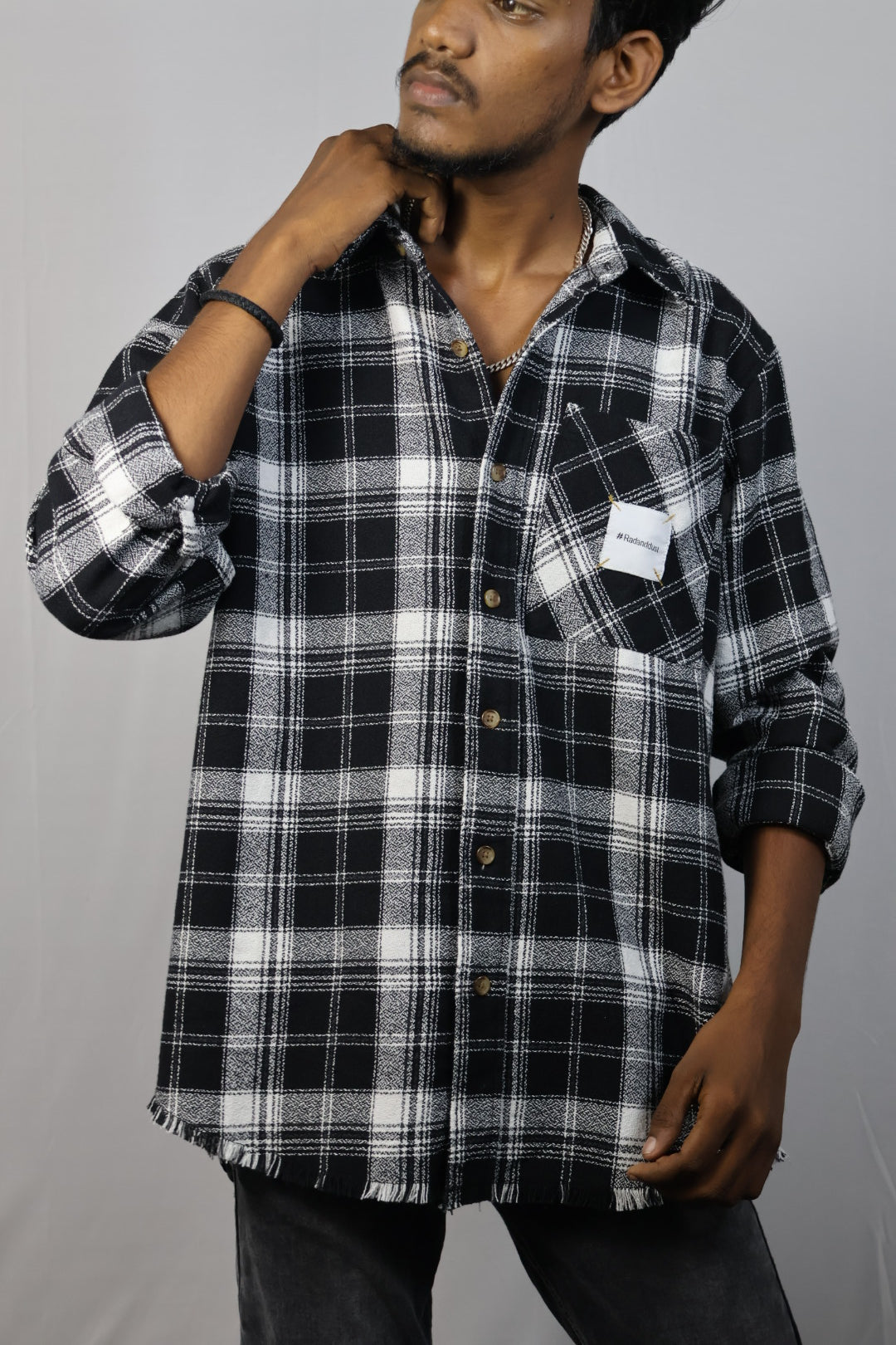 Black & White Plaid Shirt with "Rad & Dust" Back Print