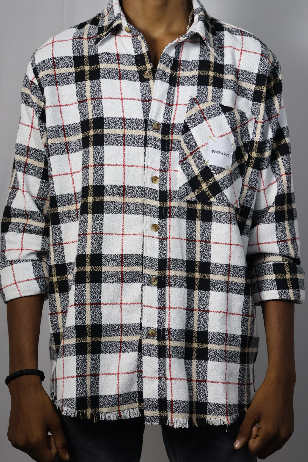 Black & White Plaid Shirt with "Rad & Dust" Back Print