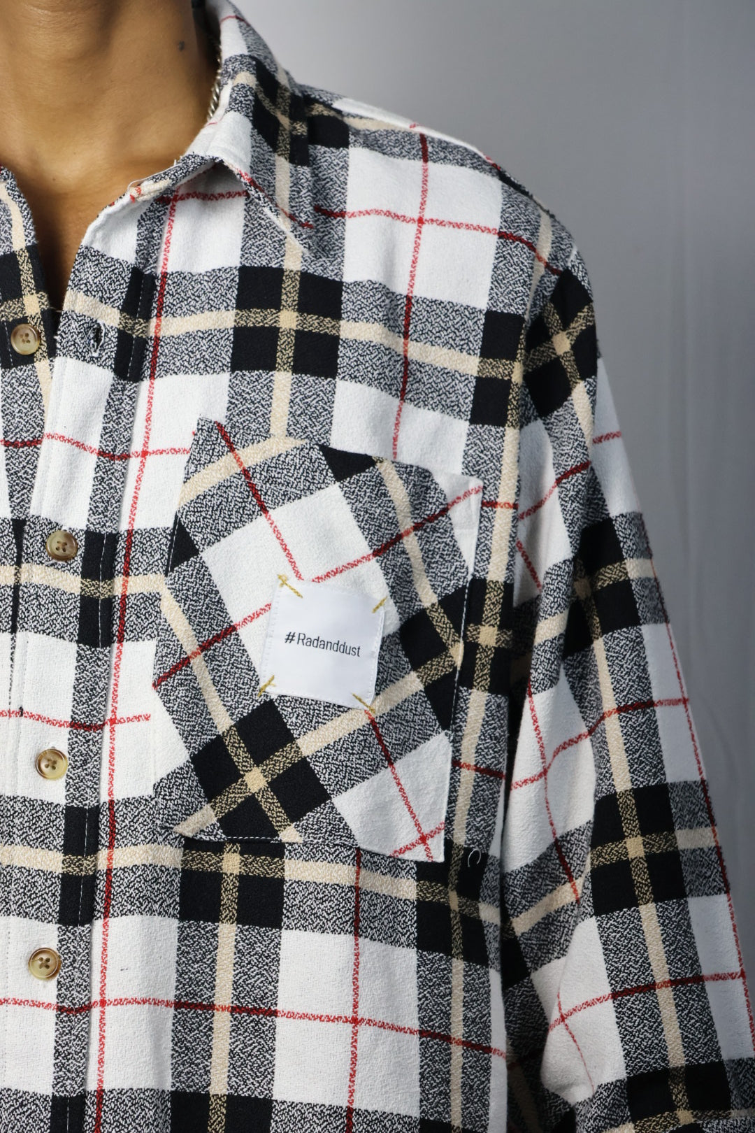 Black & White Plaid Shirt with "Rad & Dust" Back Print