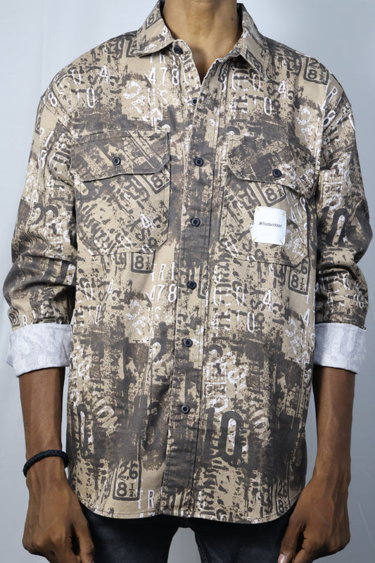 Abstract Number Print Oversized Shirt