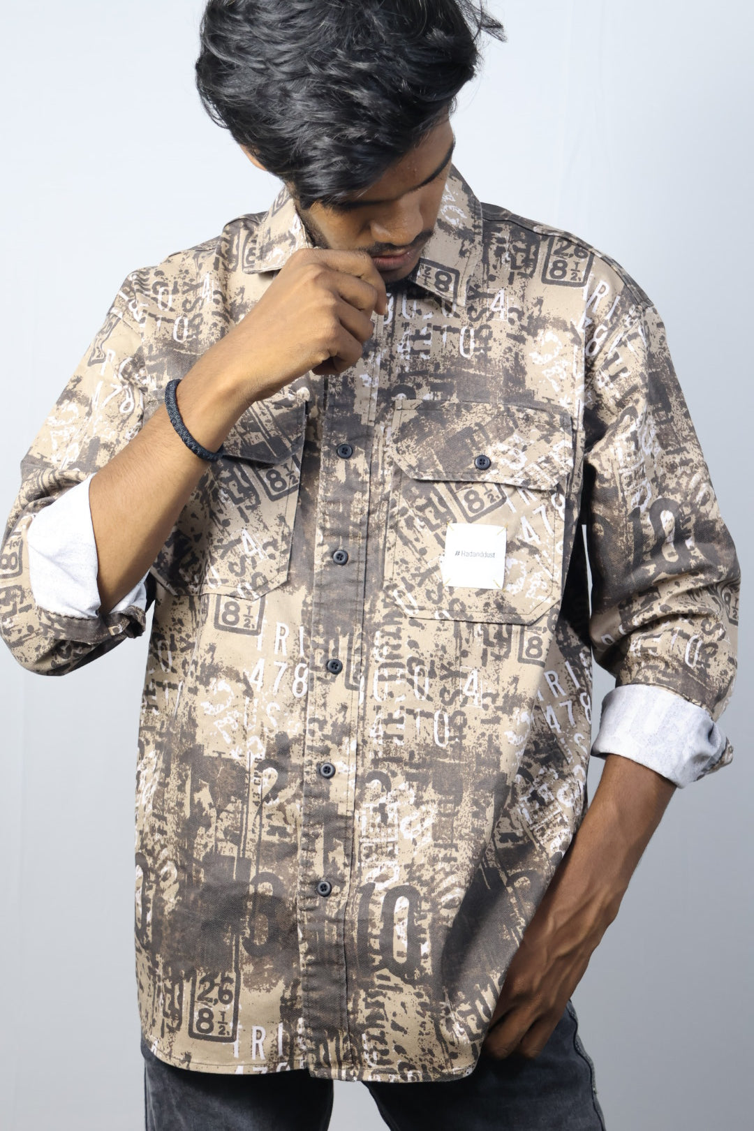 Abstract Number Print Oversized Shirt