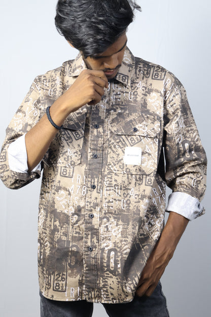 Abstract Number Print Oversized Shirt