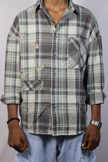 Rustic Plaid Flannel Shirt - Butterfly Patch Edition