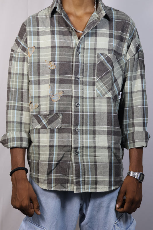 Rustic Plaid Flannel Shirt - Butterfly Patch Edition