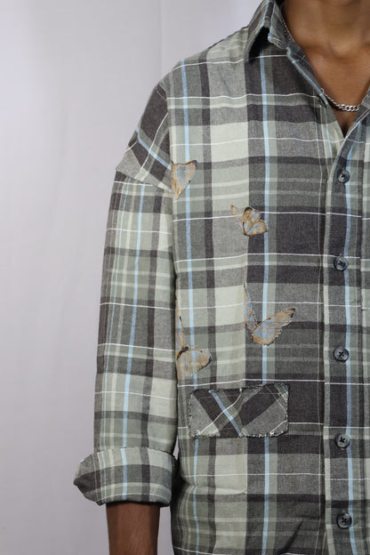 Rustic Plaid Flannel Shirt - Butterfly Patch Edition