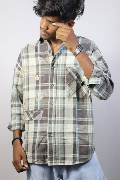 Rustic Plaid Flannel Shirt - Butterfly Patch Edition