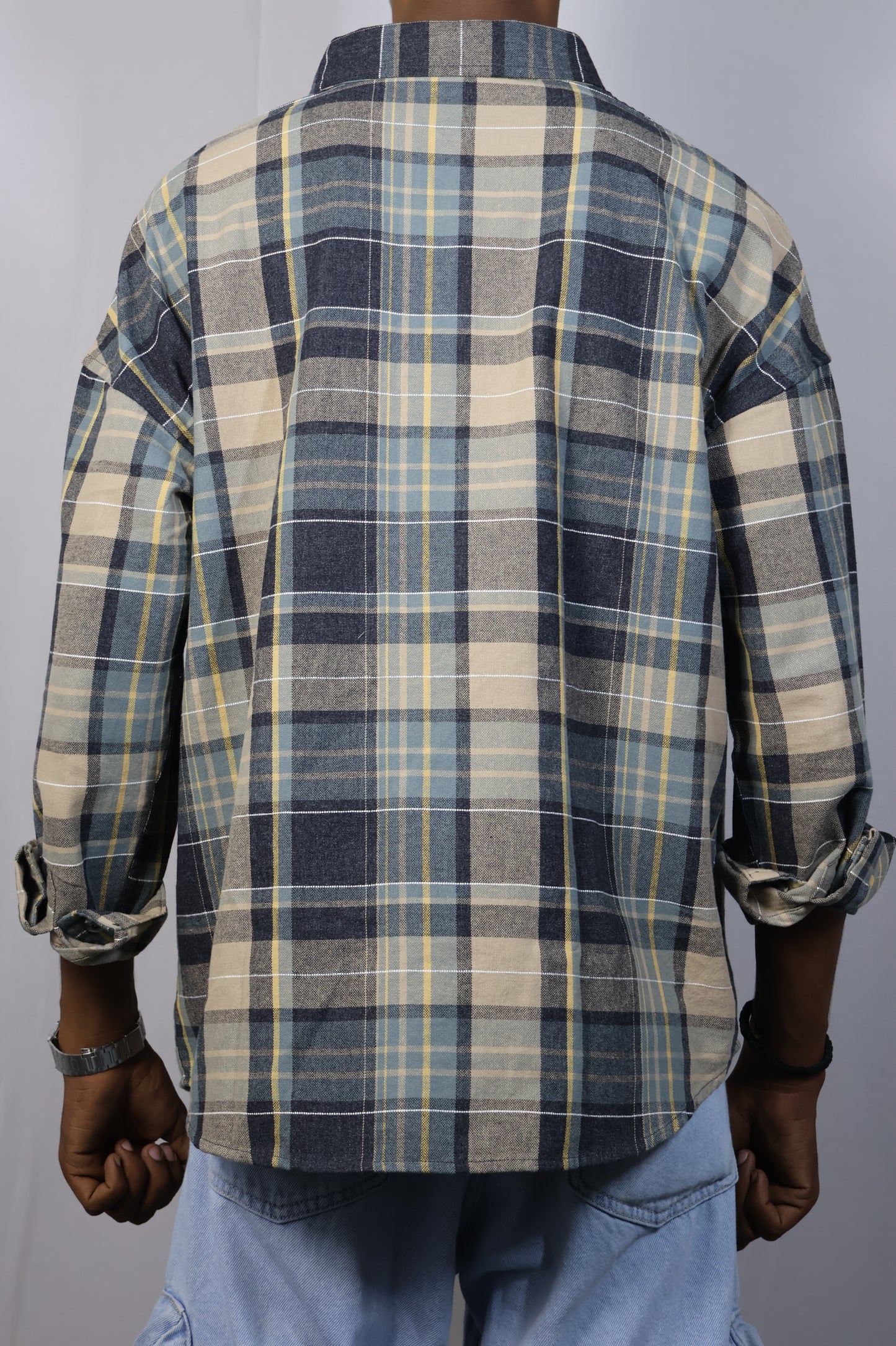 Men’s Oversized Plaid Shirt – Butterfly Patchwork Edition