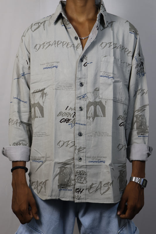 Motivational Oversized Gray Print Shirt - Embrace the Journey