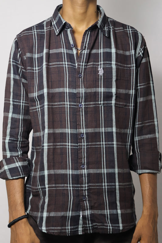The Espresso Plaid: Deep Brown & Mint Casual Shirt