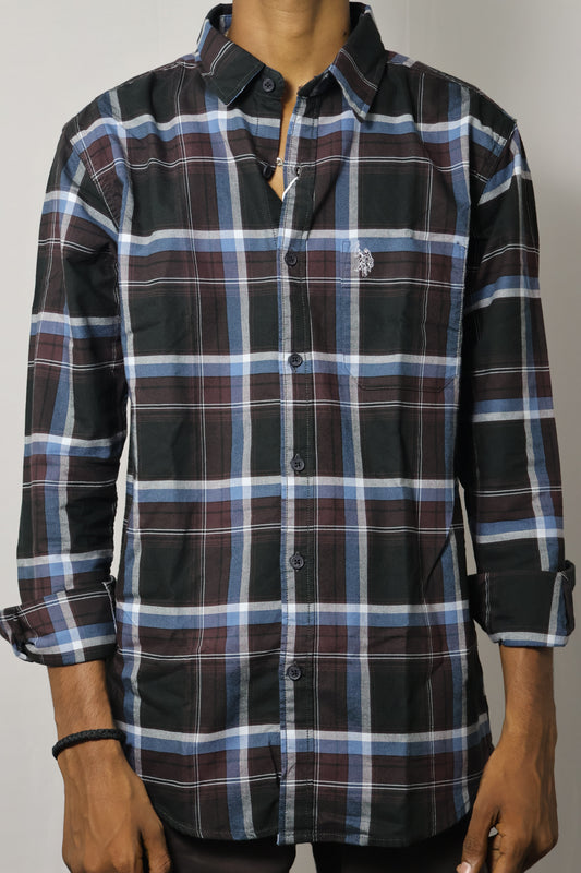 The Midnight Plaid: Contrast Casual Shirt