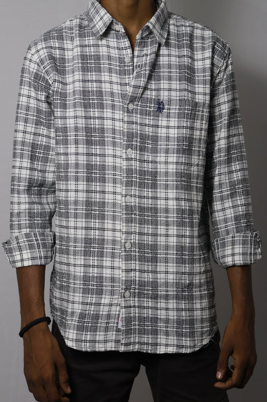 The Versatile Black & White Textured Plaid Shirt