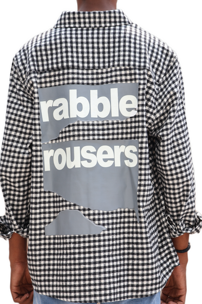Oversized Black & White Checked Shirt – Rabble Rousers Back Print