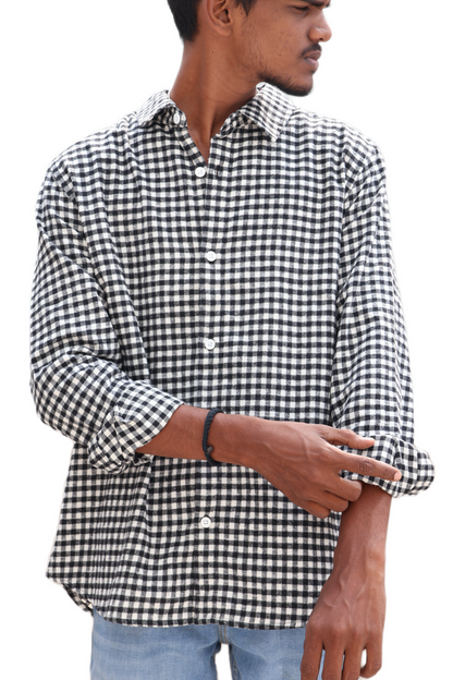 Oversized Black & White Checked Shirt – Rabble Rousers Back Print