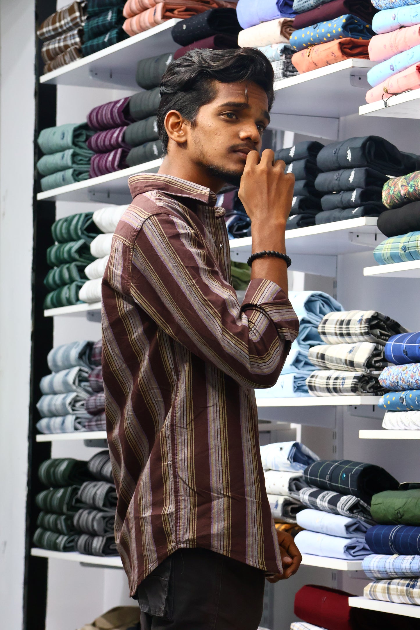 🤎 Brown Vertical Striped Casual Shirt – Lightweight & Stylish