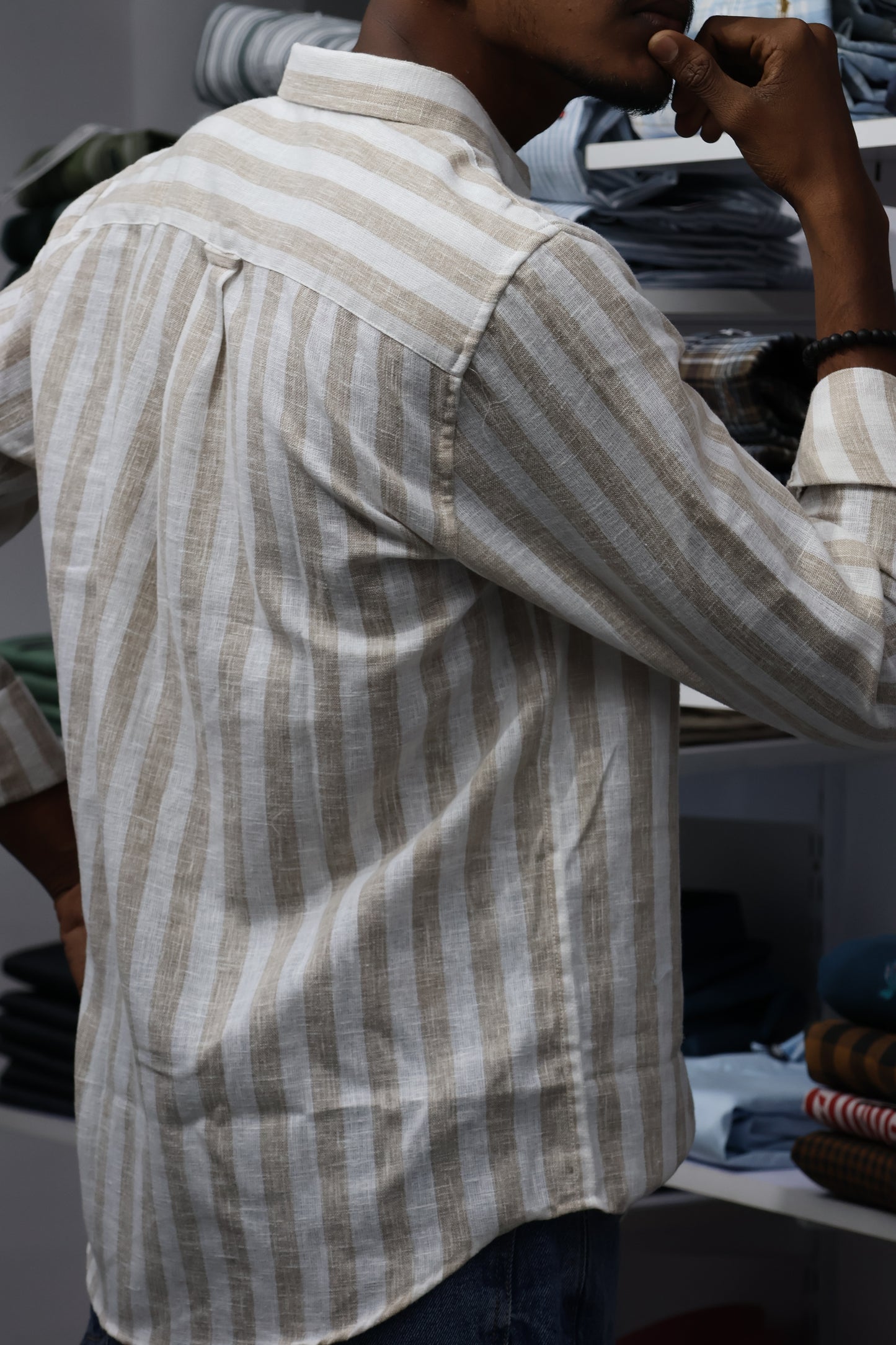 Beige & White Stripe Cotton Shirt – Timeless Casual Elegance