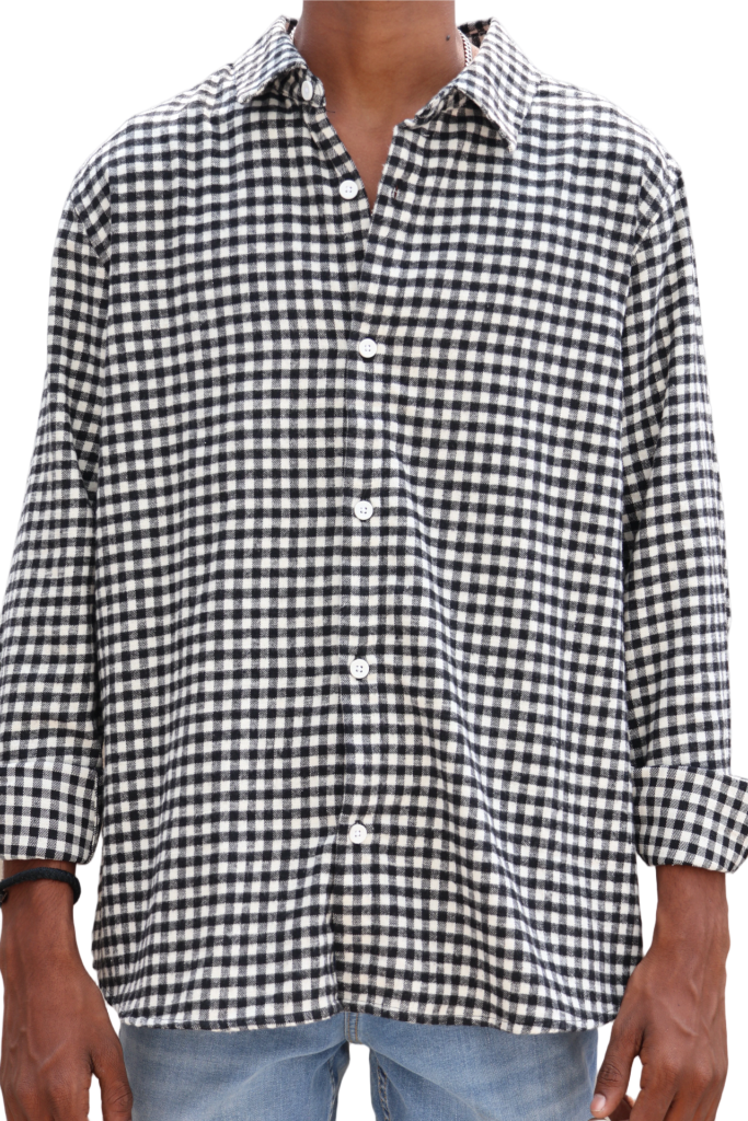 Oversized Black & White Checked Shirt – Rabble Rousers Back Print