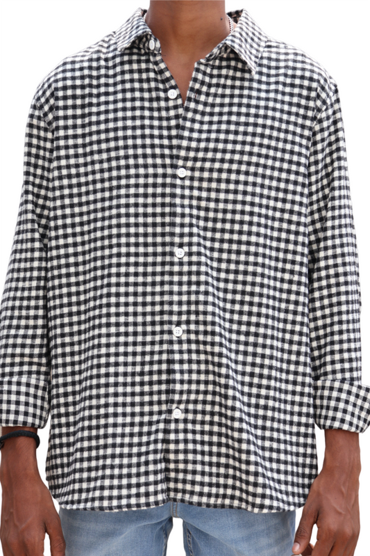 Oversized Black & White Checked Shirt – Rabble Rousers Back Print
