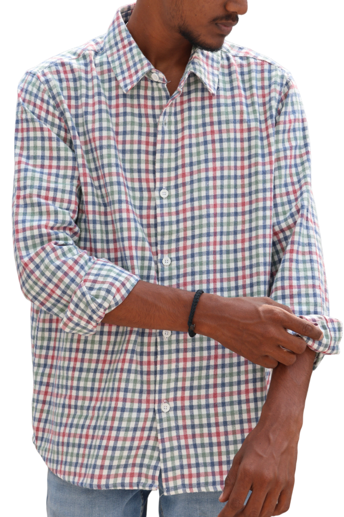 Oversized Multicolor Checked Shirt – Rabble Rousers Back Print (Peach Lettering)